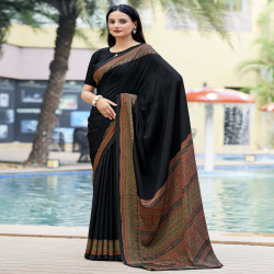 Premium Silk Crepe Printed Saree with Traditional Designer Border & Pallu